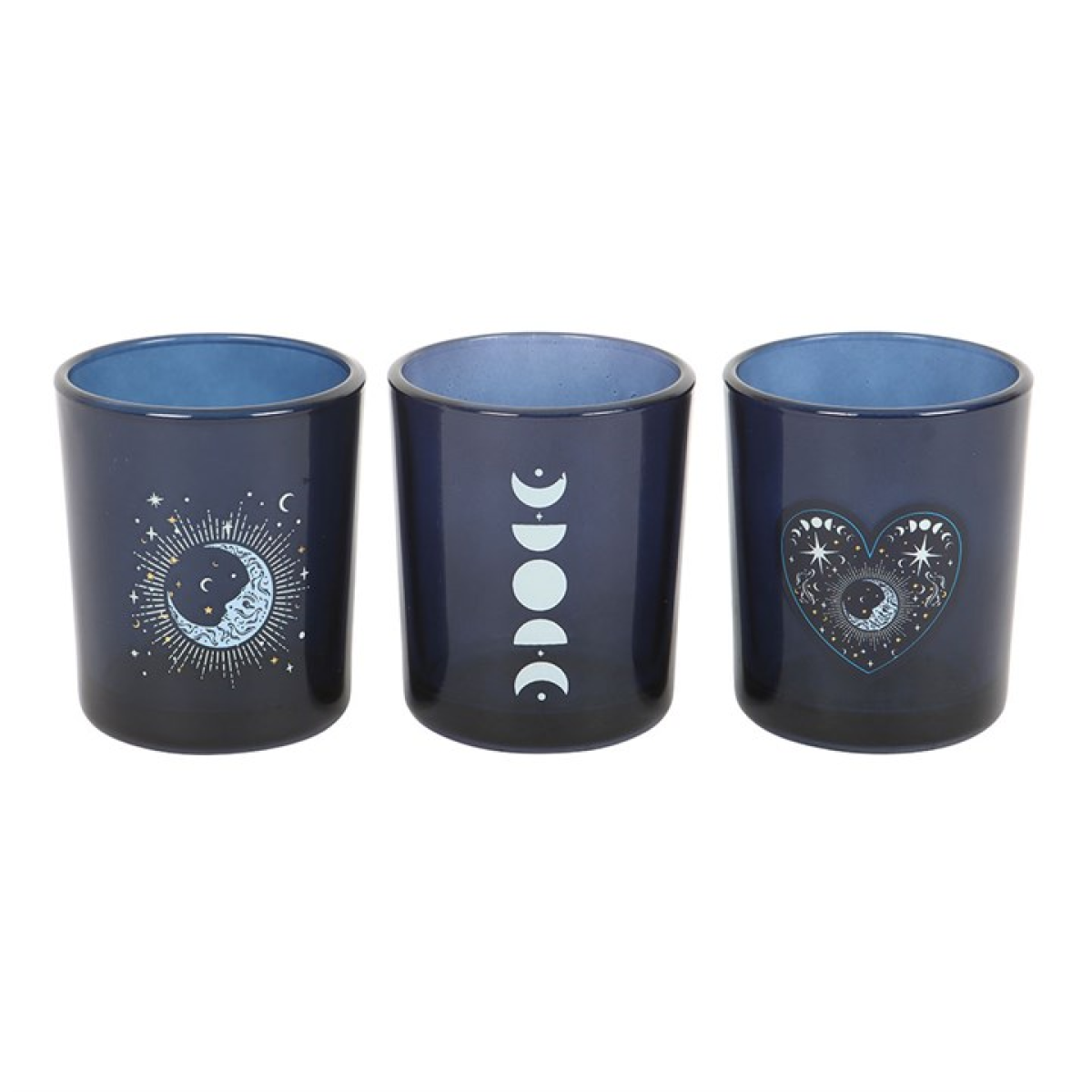 Three Blue Moon Votive Candle Holders