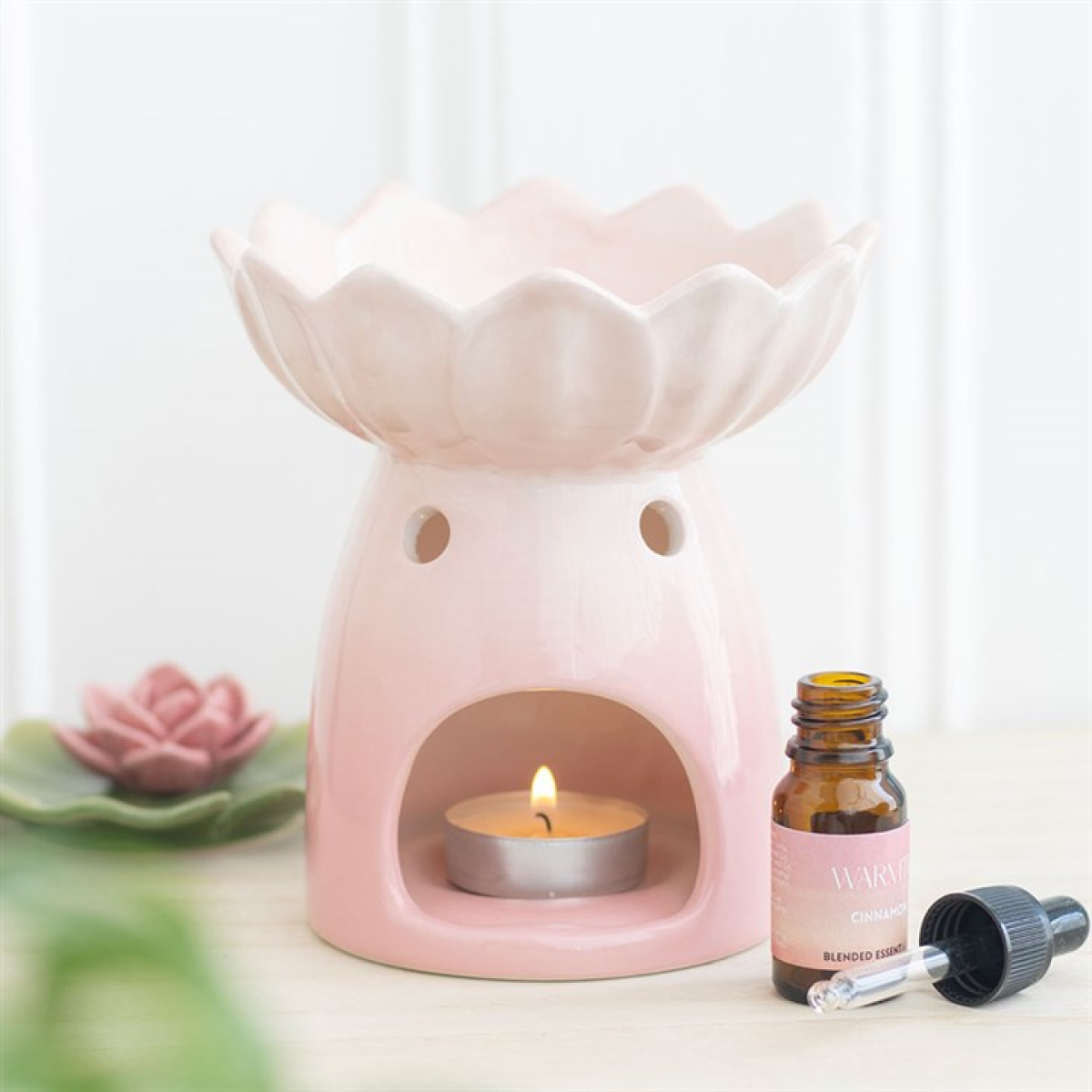 Pink Water Lily Ceramic Oil Burner and Wax Warmer – EcoCraftHome